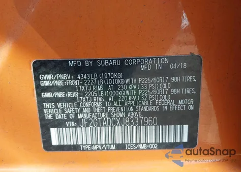 2018 Subaru Crosstrek 2.0I Premium из США, поврежденный, VIN JF2GTADCXJ8337960